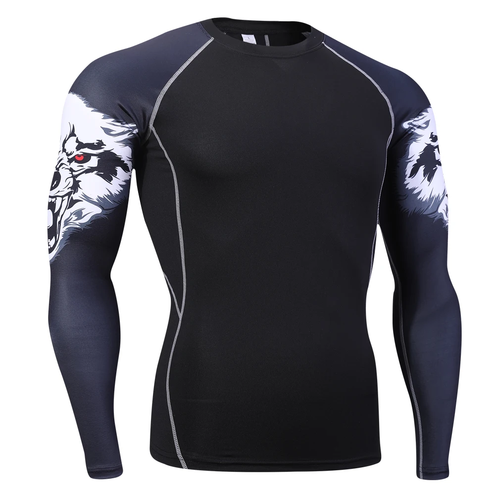 Compression Shirt Men's Base Tshirts Tight-Fitting Second Skin Technical Printing Long Sleeve Bodybuilding Tops