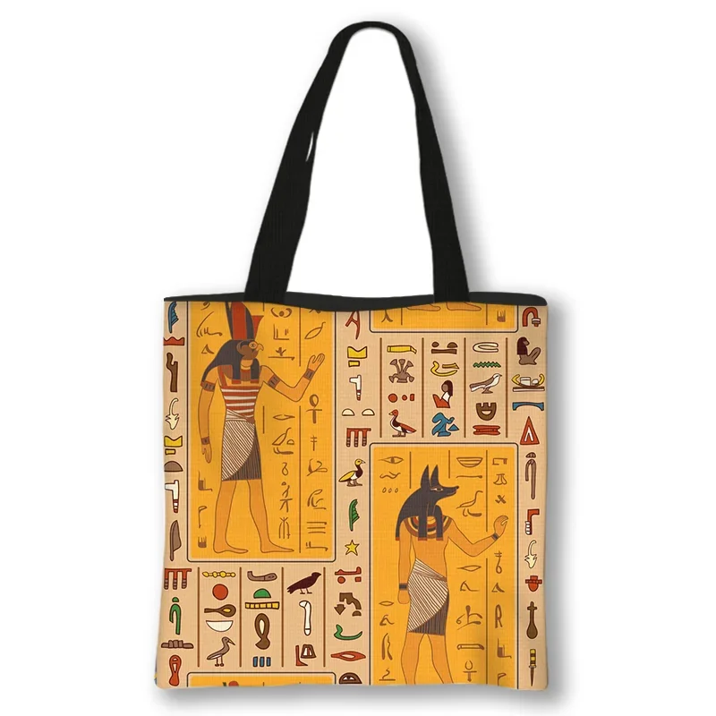 Egyptian hieroglyphs and symbols Print Shoulder Tote Bag African Women Style Handbag Afro Ladies Top-Handle Bags Shopping Bag