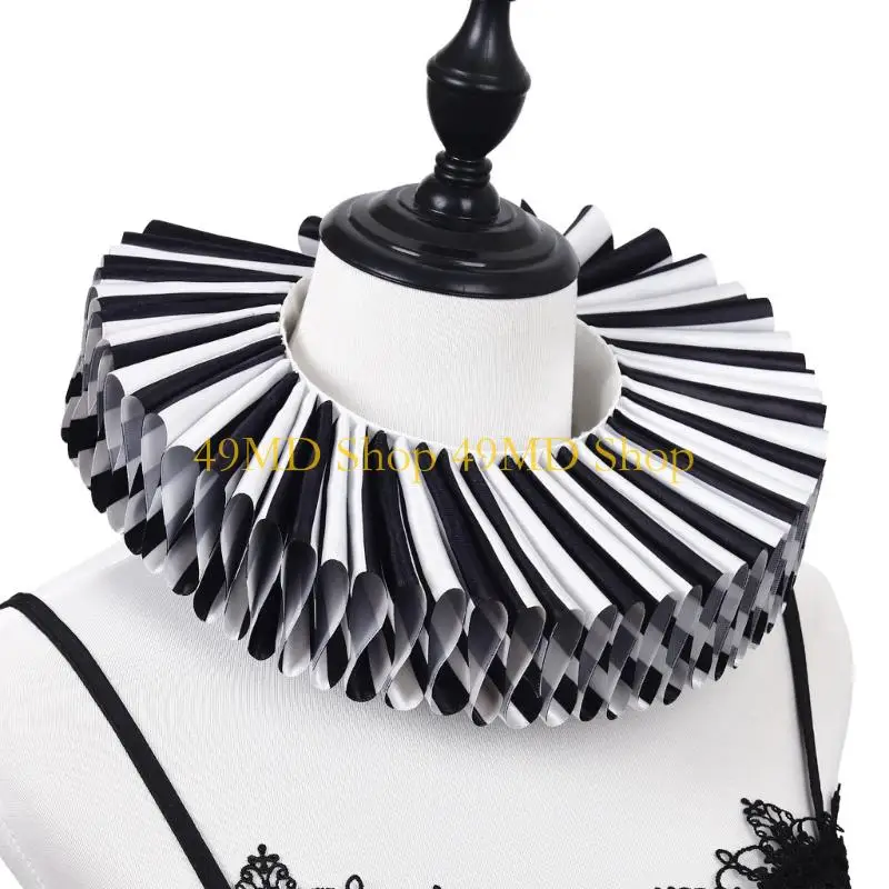 49MD Ruff Collar And Wrist Cuffs Set For Halloween Costumes Adjustable Neck Accessory With Elastic Band For Theater
