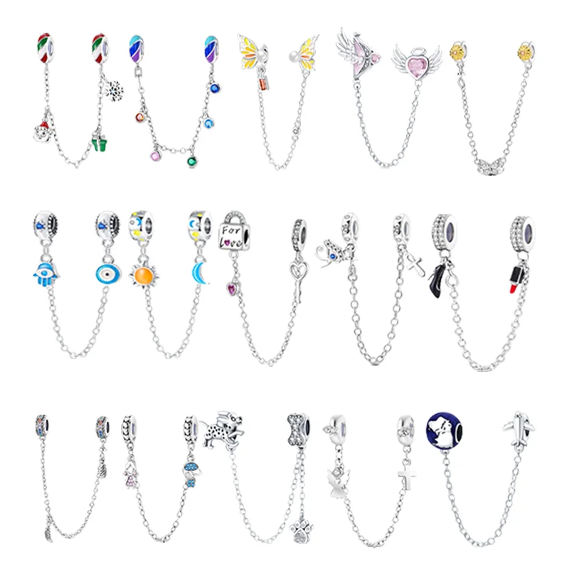 925 Sterling Silver Security Chain Color-changing Moon Sun Butterfly Charm Beads Fit Pandora Origina bracelet DIY jewelry making