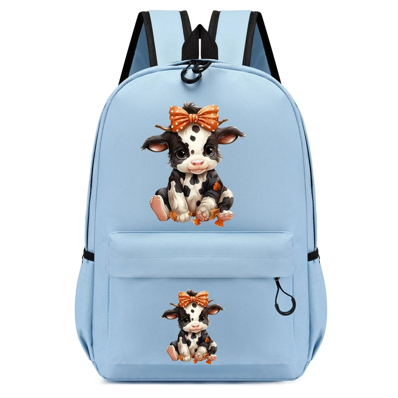 Mochila de dibujos animados para niñas, morral escolar con estampado de vaca, vaquero, Anime, guardería