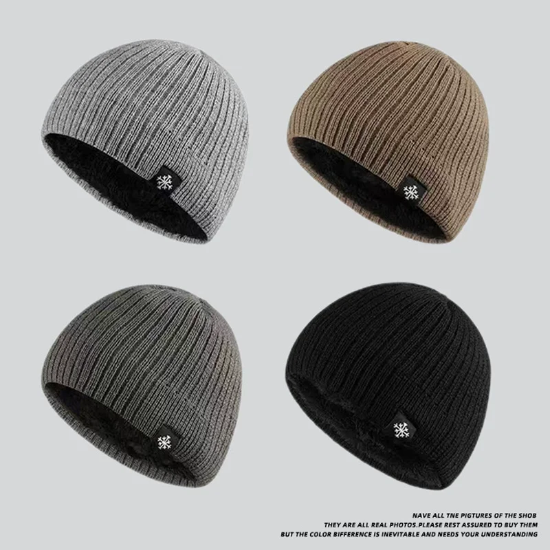 Unisex Peak Labal Winter Beanie Hats Outdoor Thicken Plush Fur Lined Warm Sports Ski Hats