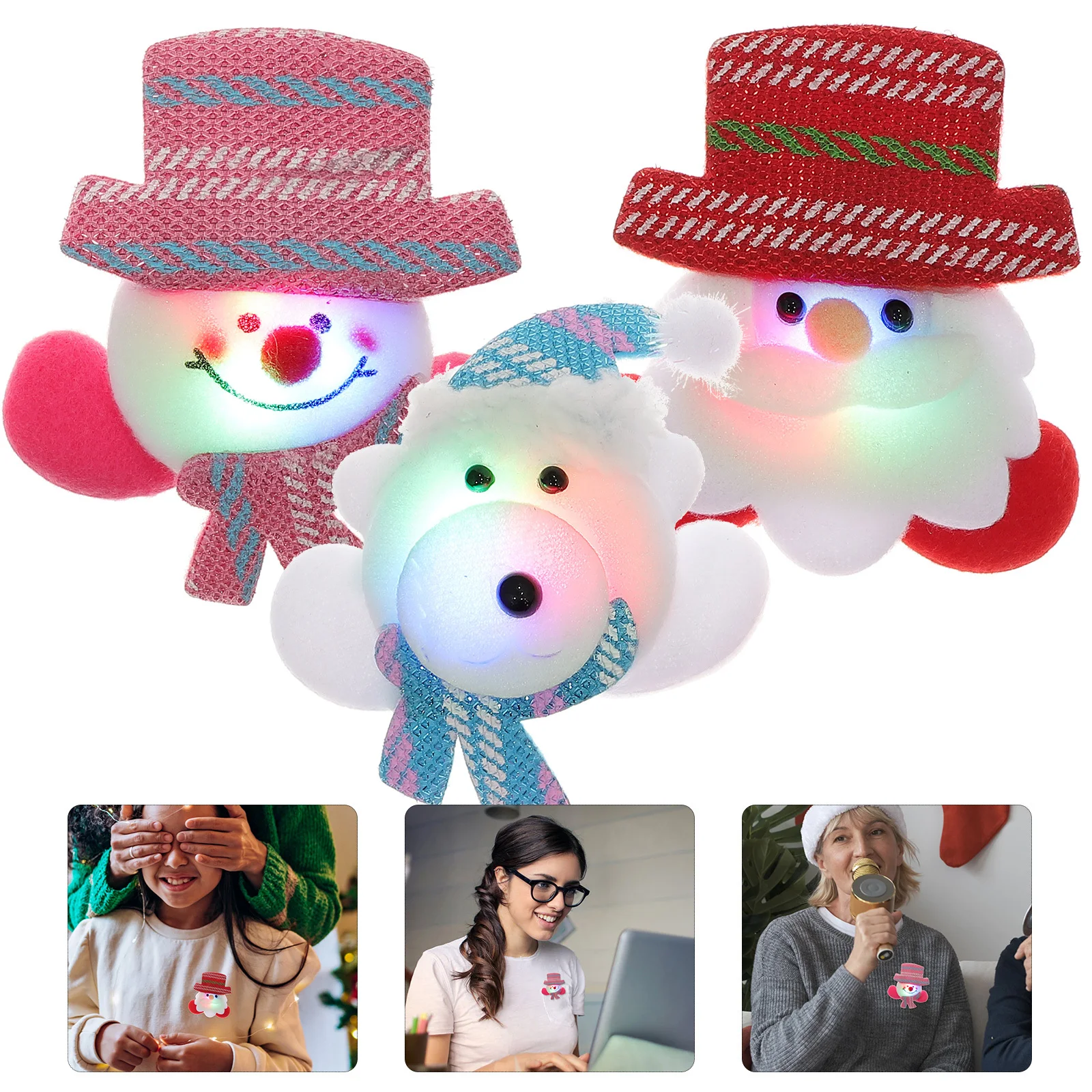 

4Pcs Christmas Brooch Pin Cute Cartoon Glow-in-The-Dark Badges Party Favors for Holiday Costume Accessories Gift Set