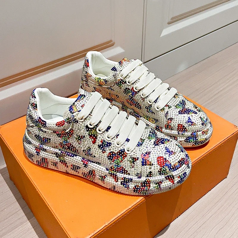

Women's Fashion Flat Shoes Hand drawn Sparkling Water Diamond Luxury Casual Shoes Women's Thick soled Sneakers Designer Shoes