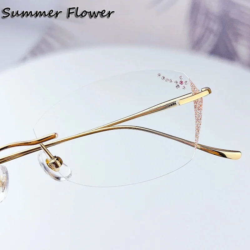 

Women Rimless Eyeglass Titanium Luxury Ultra Light Elegant Prescription Glasses Lady Optical Frameless Jewelry Diamond Gafas