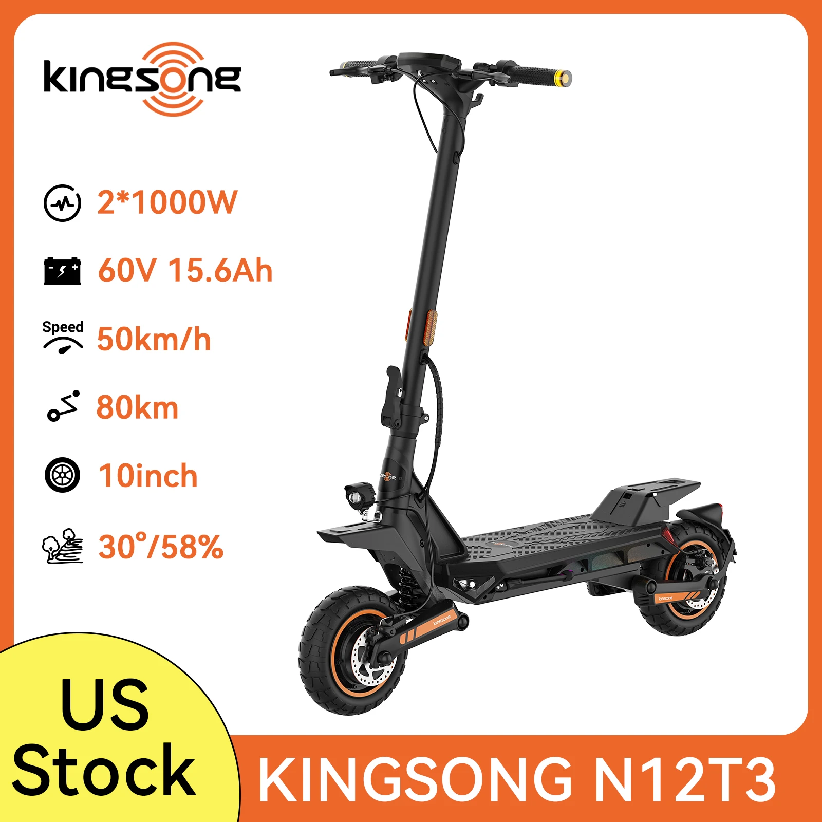 

Электросамокат KINGSONG N12T3: 3000 Вт, для взрослых, 10-дюймовые внедорожные бескамерные шины, двойная подвеска и тройная система торможения. Складной