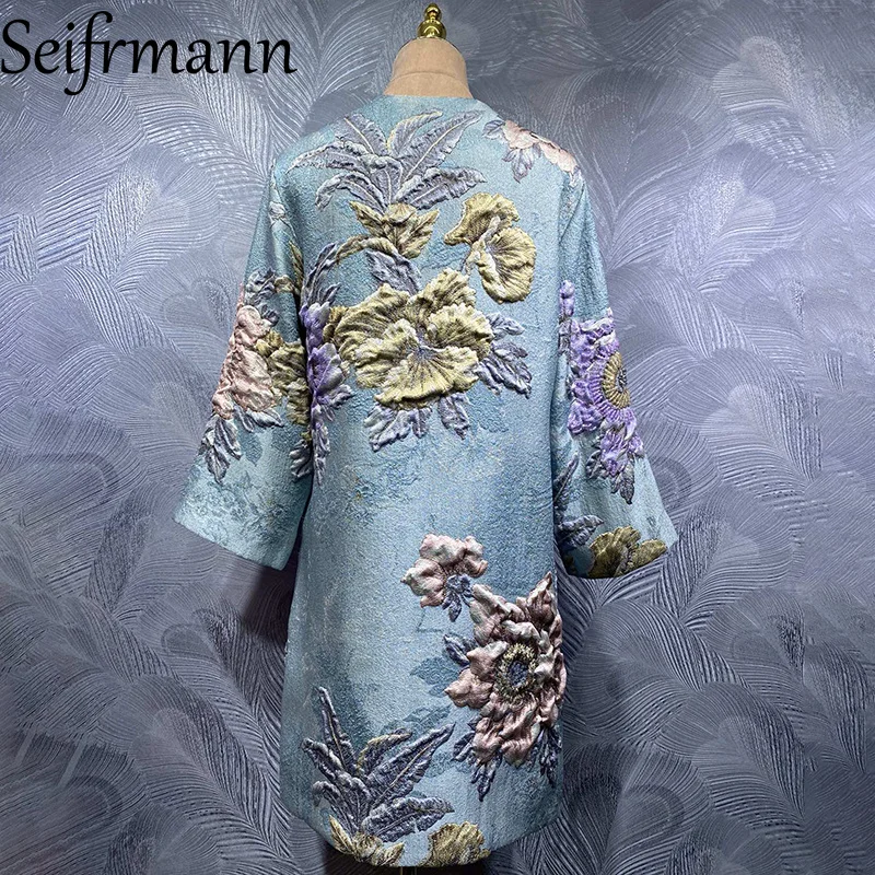Seifrmann 2026 Summer Women's clothing New Fashionable Round Neck Long Sleeve Nail Bead Jacquard Long Coat