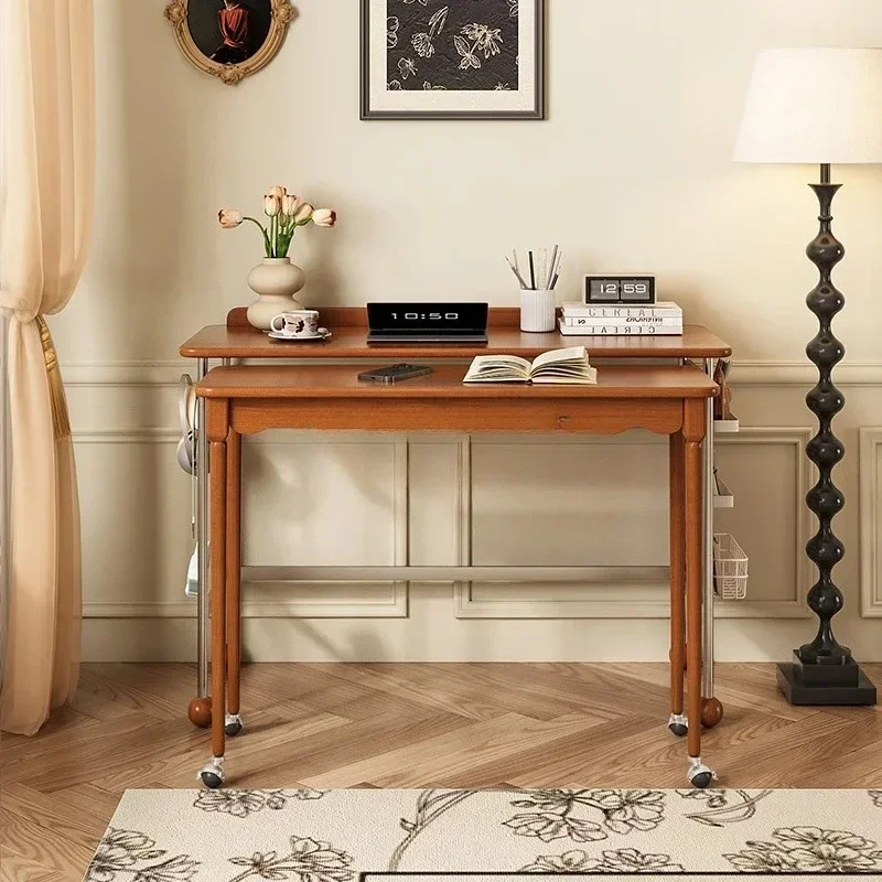 French retro solid wood retractable desk bedroom study home medieval simple rotatable deskAsmt5203