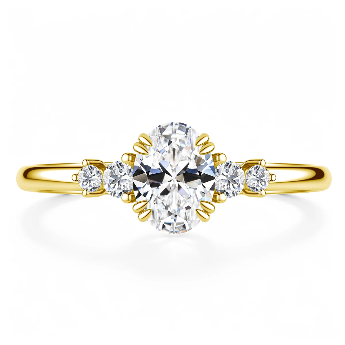14K Gold Filled 1.5CT Oval Moissanite Rings Five Stone Wedding Band Waterproof Engagement Promise Ring Jewelry GRA Certified