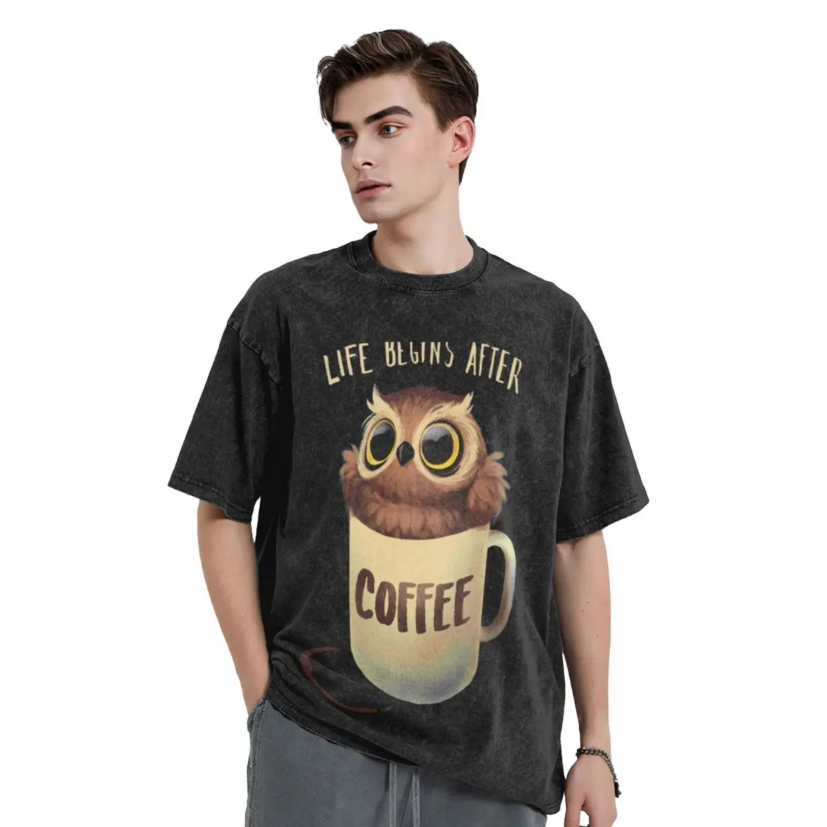 Night Owl Coffee - Cute Bird - Life Begins after Coffee T-Shirt plain anime stuff graphic tee shirt men workout shirt