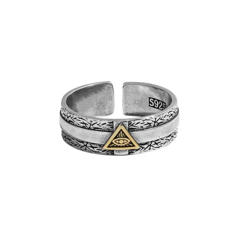 Classic Punk Mysterious Eye of Providence Signet Metal Open Rings for Men Women Medieval Masonic Jewelry