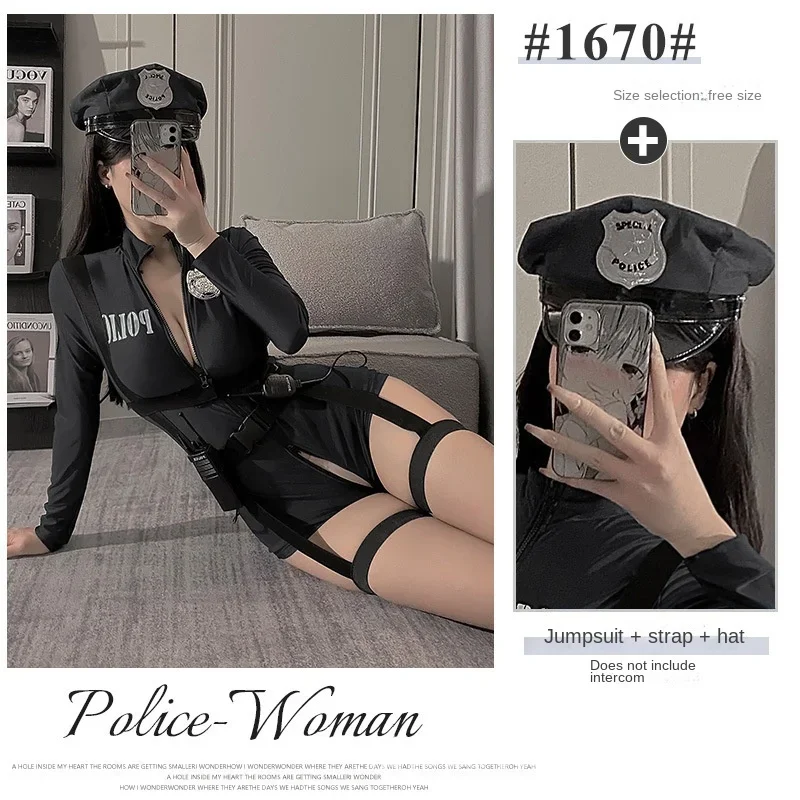 Exotic Costumes Sexy Lingerie Nightclub Women Police Uniform Double Zipper Free Open Crotch Cospaly Outfit Sexy Skirt