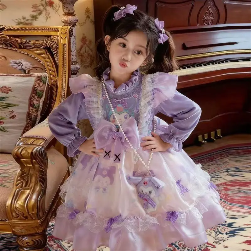 

Kuromi Girl Autumn Lolita Kids Velvet Halloween Cosplay Princess Dress Christmas Costume Dresses Birthday Party Skirt Child Gift