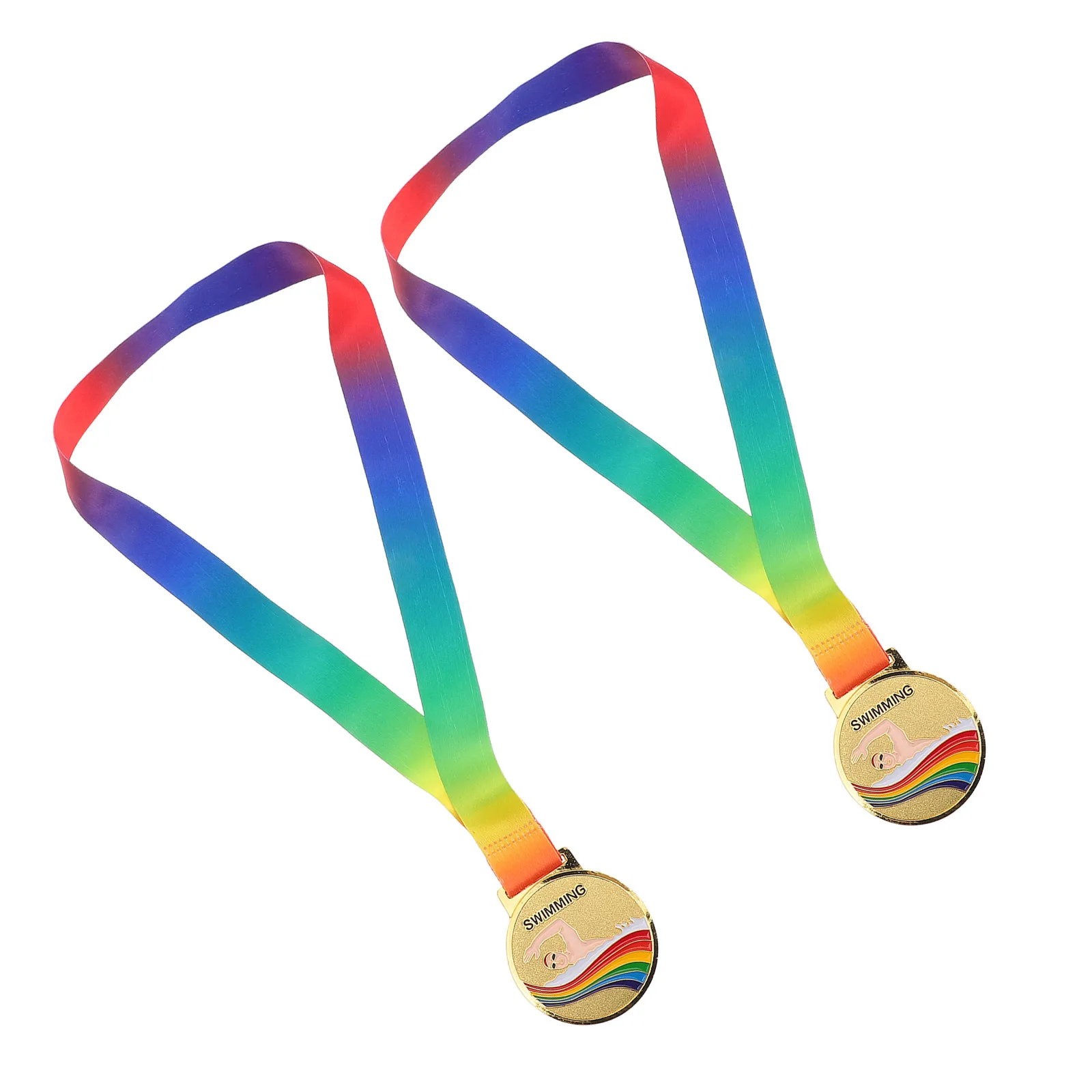 

2Pcs Swimming Award Medals Gold Metal Medal Neck Ribbons for Kids School Team Sports Day Participation Winner Prizes Competition