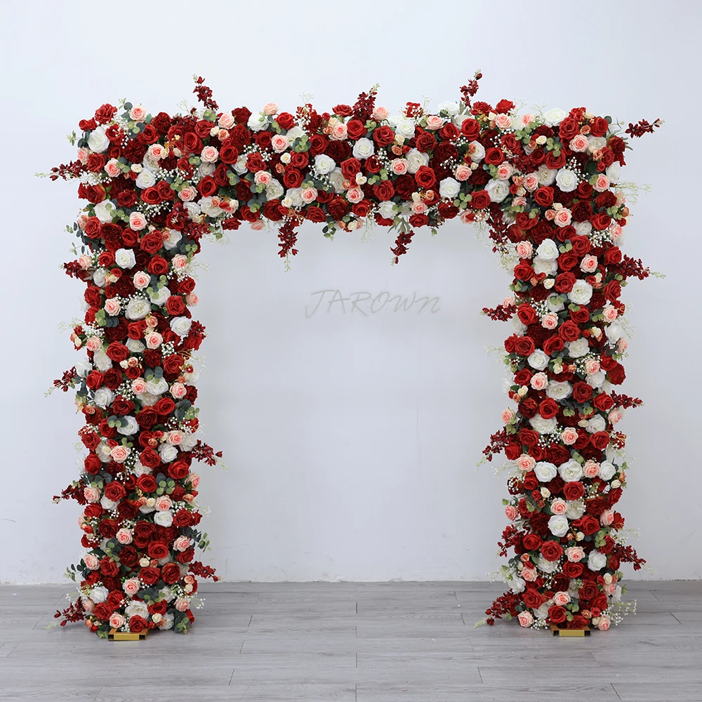 

Wedding Decoration High Quality Luxury Fleur Artificielle Arch Artificial Floral Arrangement Deep Red Flowers L7.5x1.6ft HY2233