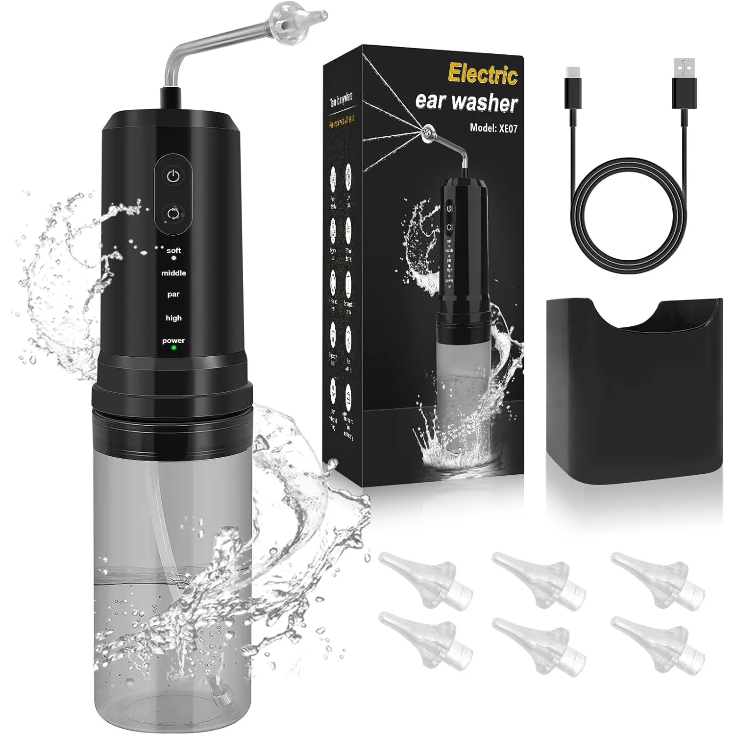 

Инструмент для удаления ушной серы, электрическая система смыва чистки ушей, питание от воды с 4 режимами давления, 6 сменных насадок многоразового использования