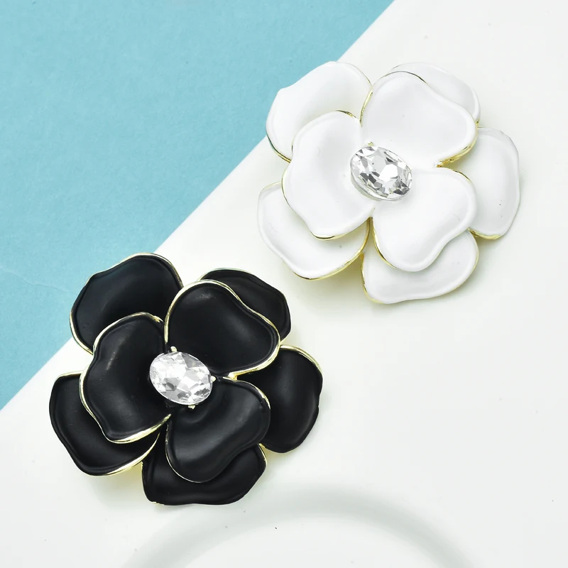 Wuli&baby Classical Camellia Flower Brooches For Women Unisex 2-color Enamel Beautiful Flowers Plants Party Office Brooch Pins