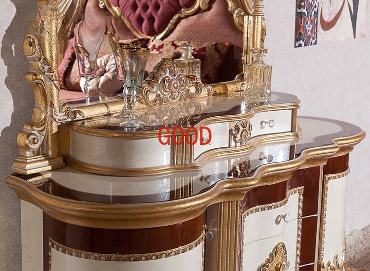 European-Style Solid Wood Dressing Table Carved Gold Foil Dressing Table