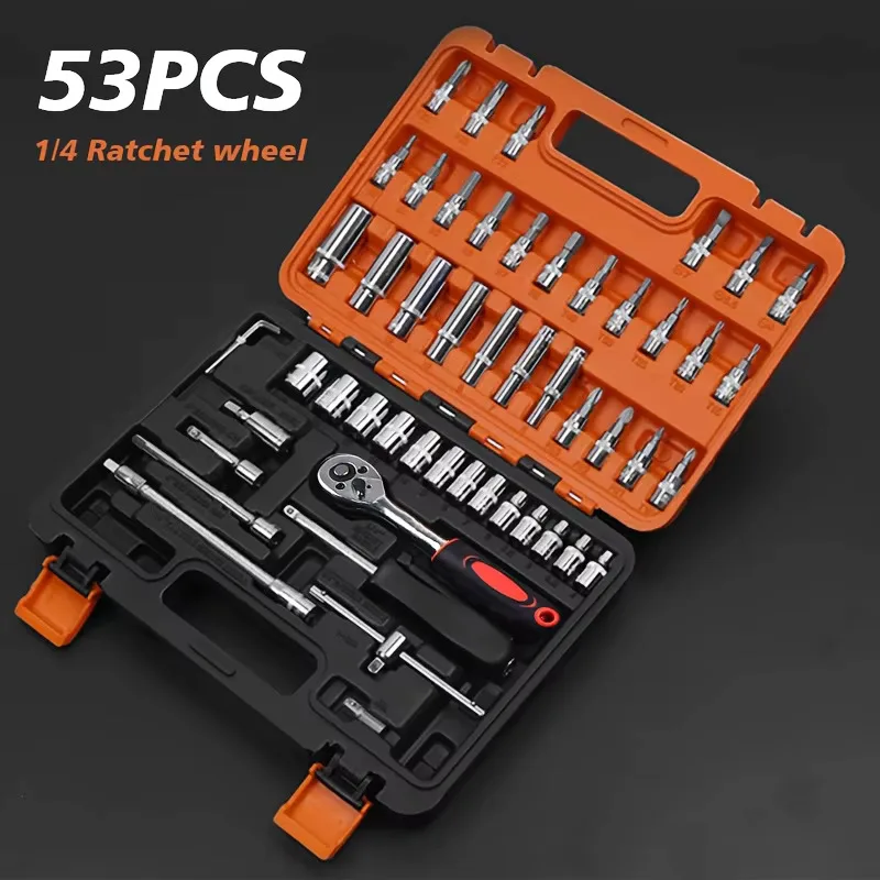 

ZK30 53 Piece/Set 1/4-Inch NEW Car Repair Tool Kit Socket Set Car Repair Tool Ratchet Torque Wrench Combo Auto Repairing Tool