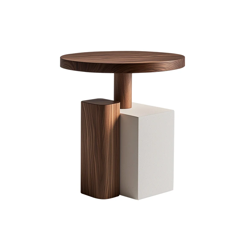 

Geometric splicing solid wood round edge few modern art living room sofa side table