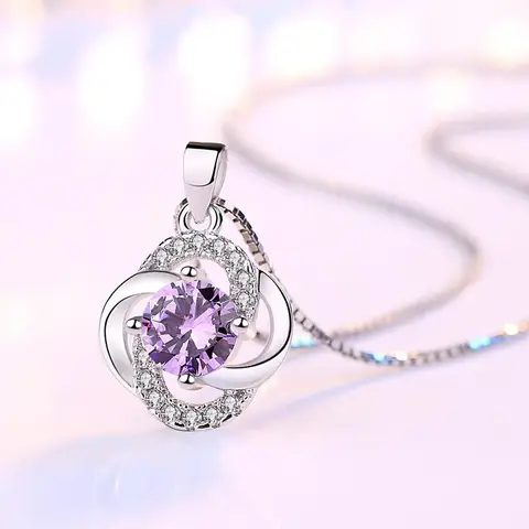 Female 925 Sterling Silver Flower Amethyst Pendants And Necklaces For Women Wedding Party Fashion Jewelry