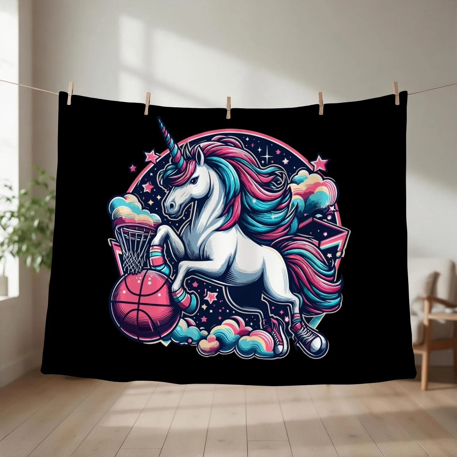 Basketball unicorn gift Throw Blanket couch cozy soft plush fuzzy picnic outdoor blanket