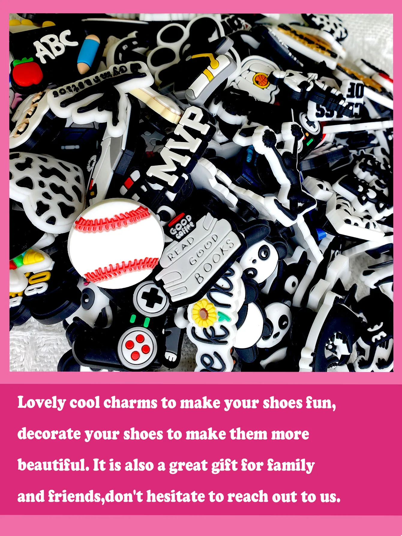 Random 10-30Pcs Black Series Shoe Charms For Shoe Key Chain Sandals Beach Bags, DIY Shoe Decorations Accessories Shoes Pins