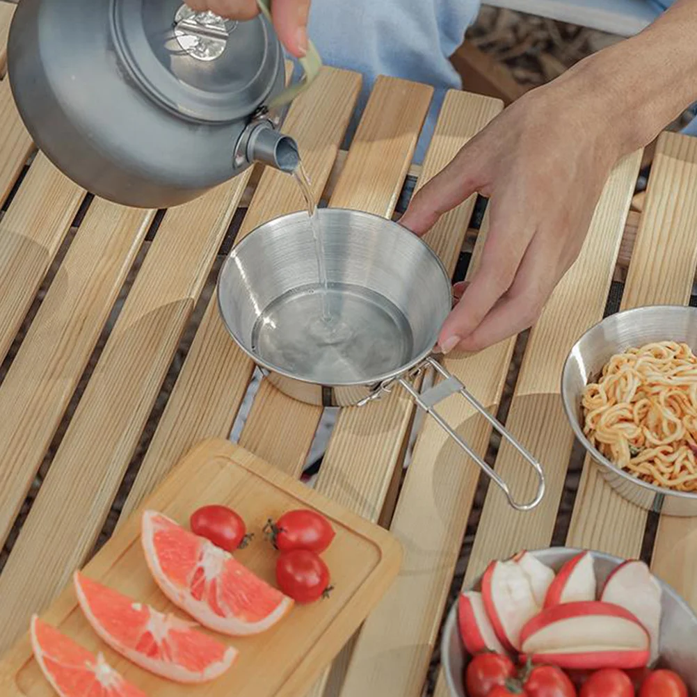 

1Pcs Portable Stainless Steel Folding Handle Cup Outdoor Camping Water Cup Lightweight Durable Hiking Outdoor Supply