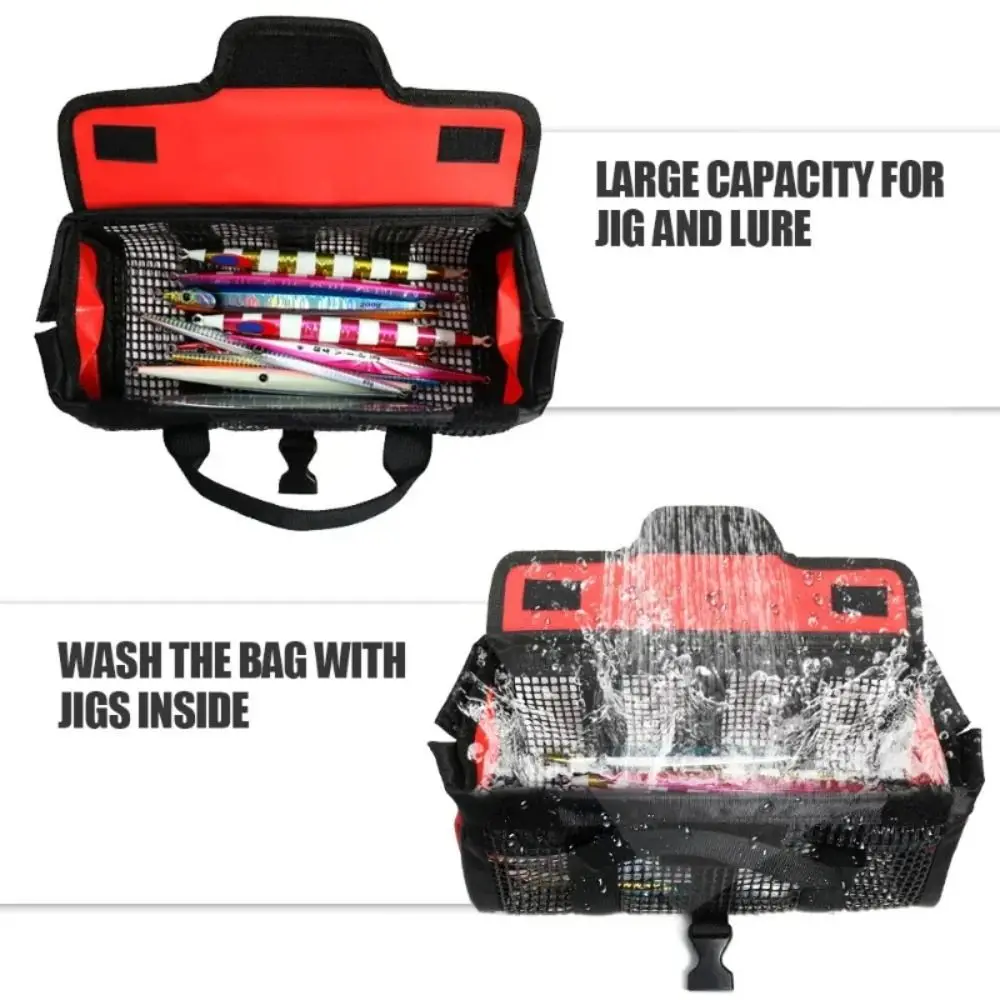

Jig Mesh Bag Lure Bait Storage Bag Metal Large Capacity Fishing Lure Bait Hooks Box Black Red Metal Jig Bag Fishing Accessories