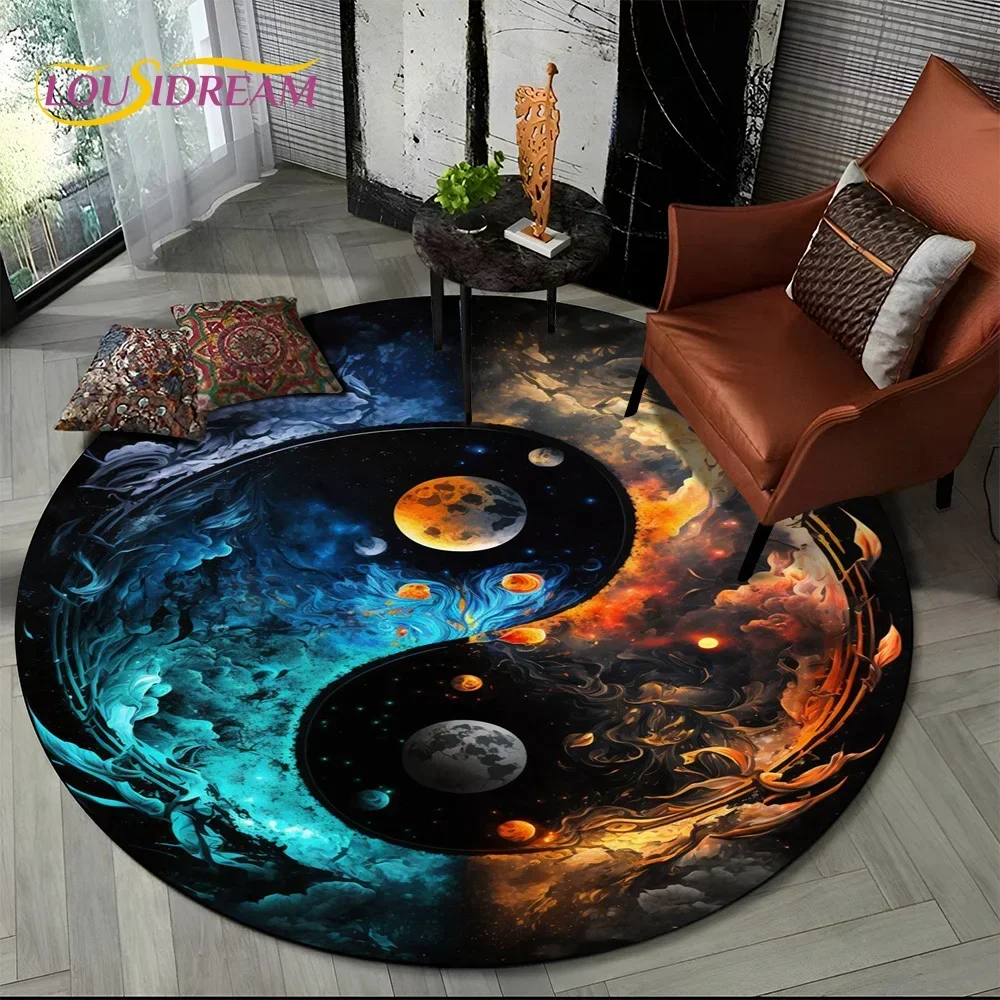 

3D Yin Yang Tai Chi Round Area Rug–Symbolizing Balance, Circular Carpet for Living Room or Bedroom–Non-Slip Floor Mat, Zen Decor