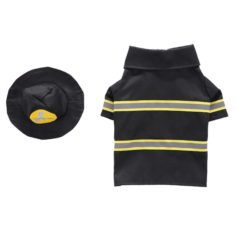 

1 set Fire Suit Dog Holiday Costume Firefighter Outfits Clothing Puppy Costumes Coat Black Pet Dog Clothes Performance Costume