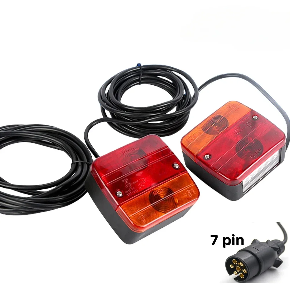 2PCS Magnetic 12V Towing Trailer Rear Tail Board Light 10m Cable 7 Pin Universal Brake Stop License Number Plate Lamp Waterproof