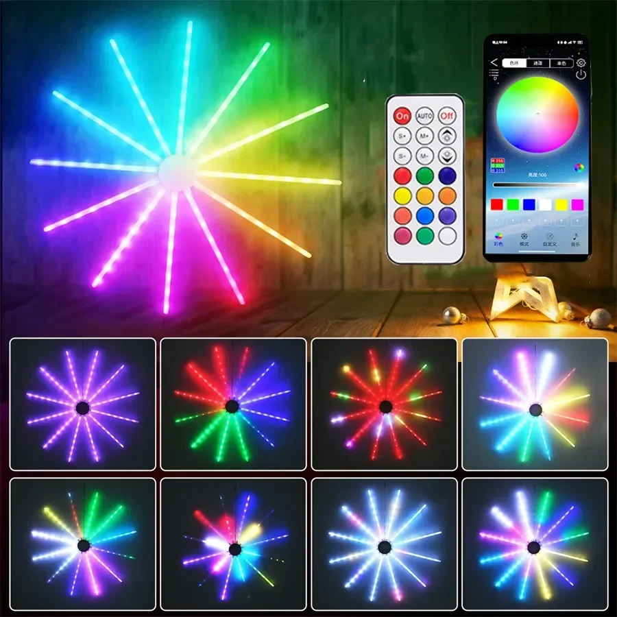 Smart App controlado LED Firework Light com controle remoto, luz Starburst ao ar livre, Natal Meteor Light, Dreamcolor