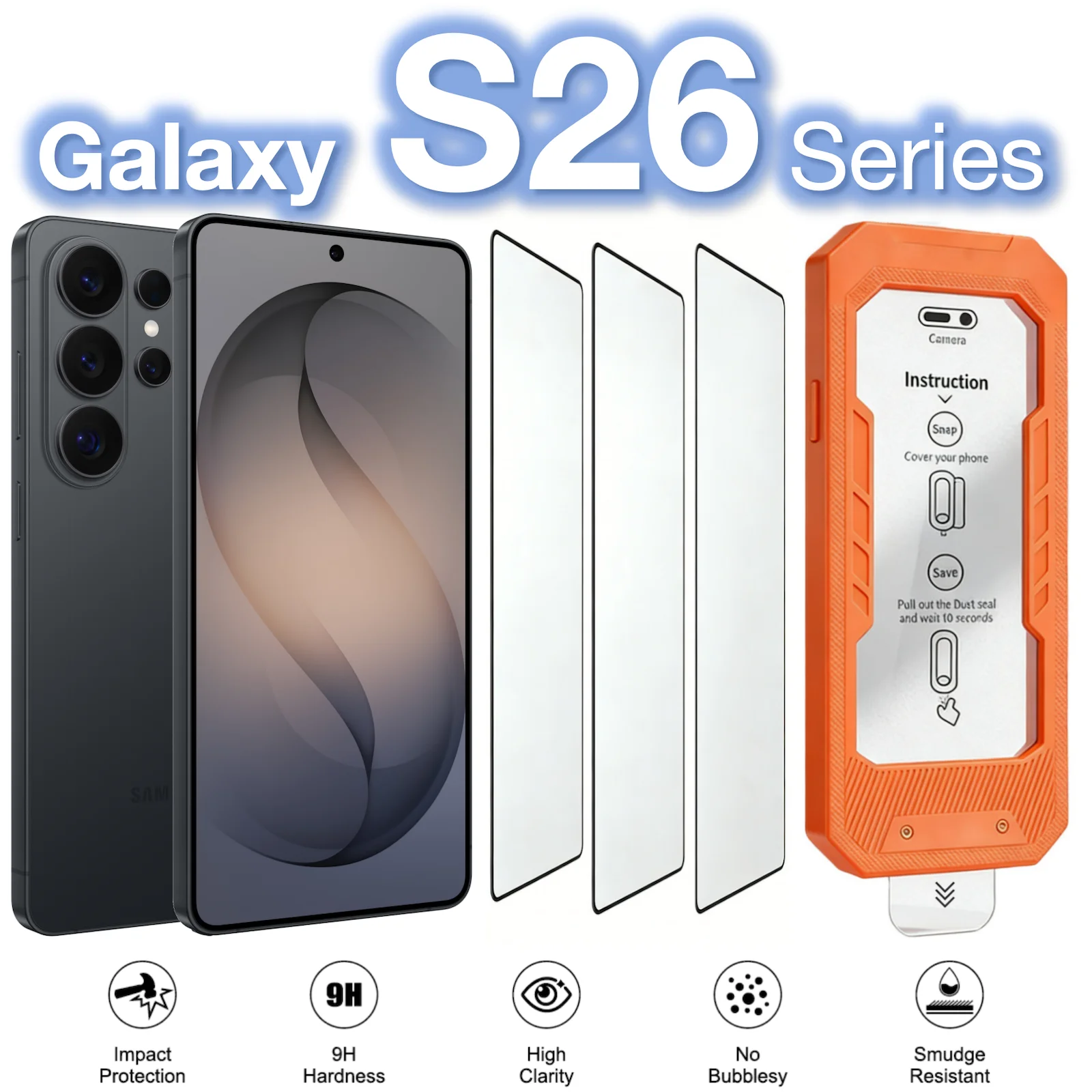 

3Pcs For Samsung Galaxy S26 Ultra Plus S25 S24 Mobile Phone Military Screen Protector Tempered Glass 9H Hardness No Dust