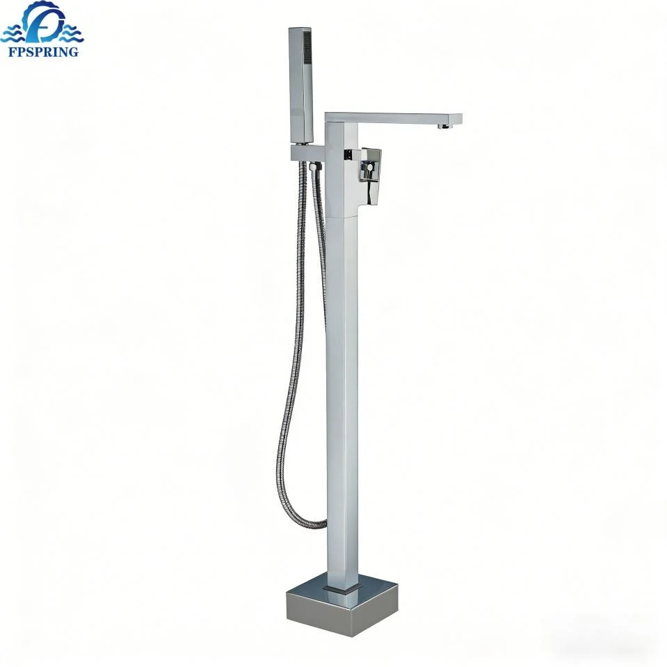 New Arrivals Chrome Polished Single Brass Floor Free Stand Shower Faucet Set Shower Head Hand Shower Thermostatic Rain Spray view 3