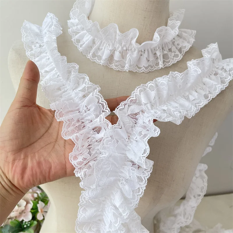 1 Yard 4CM Wide White Mesh 3D Pleated Elastic Lace for Fringes Trim Prom Party Dress Curtains Doll Sewing Accessories Supplies