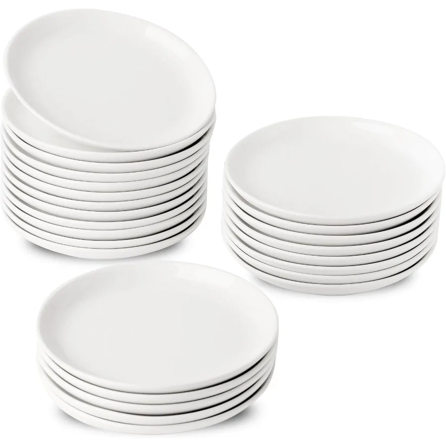 

25 Piece Ceramic Appetizer Plates 5.6 Inch Small Dessert Plates Set White Round Plates for Bread Butter Snack Lightweight Dinne