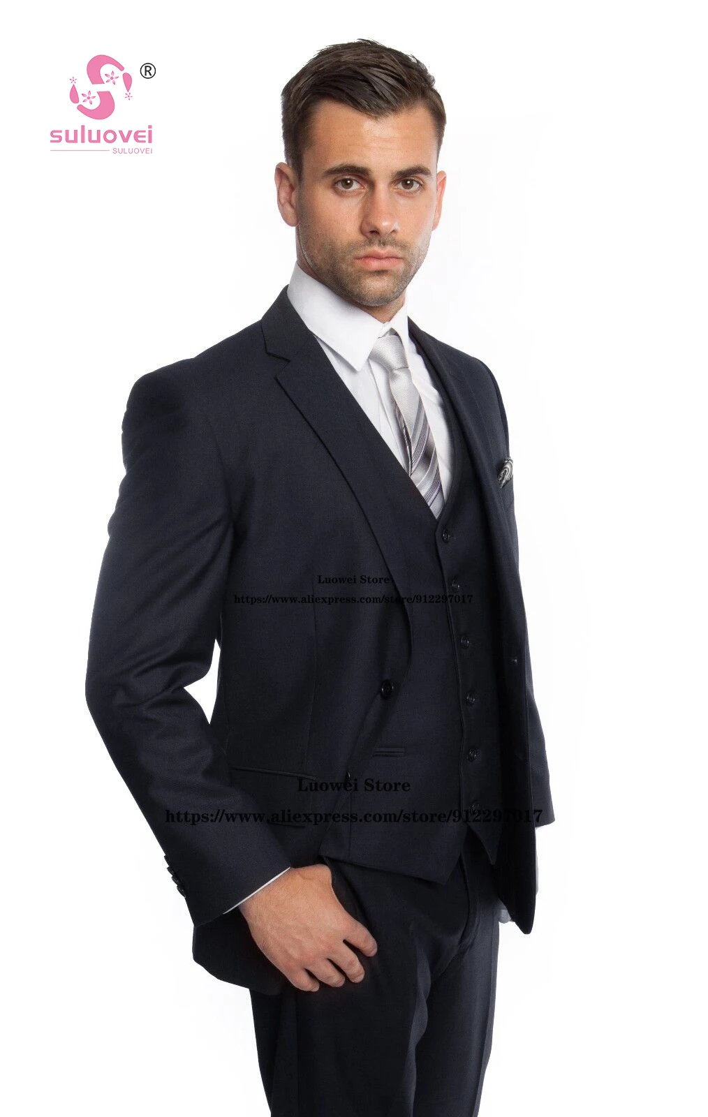 Traje clásico ajustado para hombre, conjunto Formal de 3 piezas con solapa de muesca, pantalones de negocios para novio, boda, graduación, esmoquin