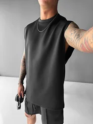 Men 2025 summer new sports casual fashion crewneck vest solid color quick dry loose sports vest