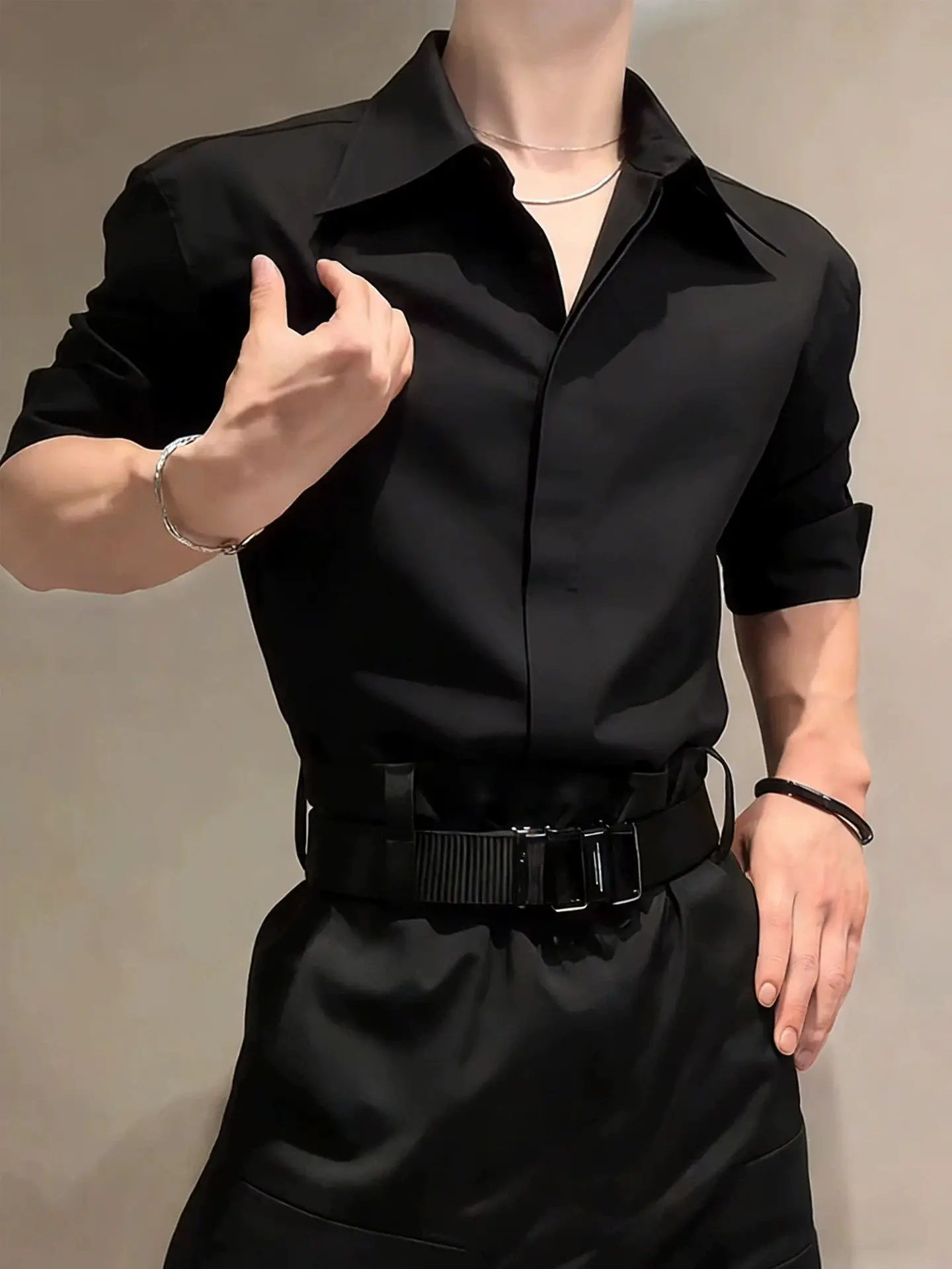 Cleanfit Luxury Black Long Sleeve Men's Shirt Spring Season High-End Feel Inner Wear Suit Shirt Collar Casual Handsome Style