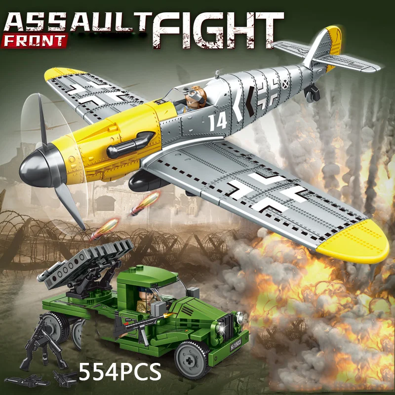 

Military Vehicle Germany BF108 Taifun Fighter Model Build Block WW2 Army Figure Brick Soviet Union BM-13 Rocket Artillery Toys