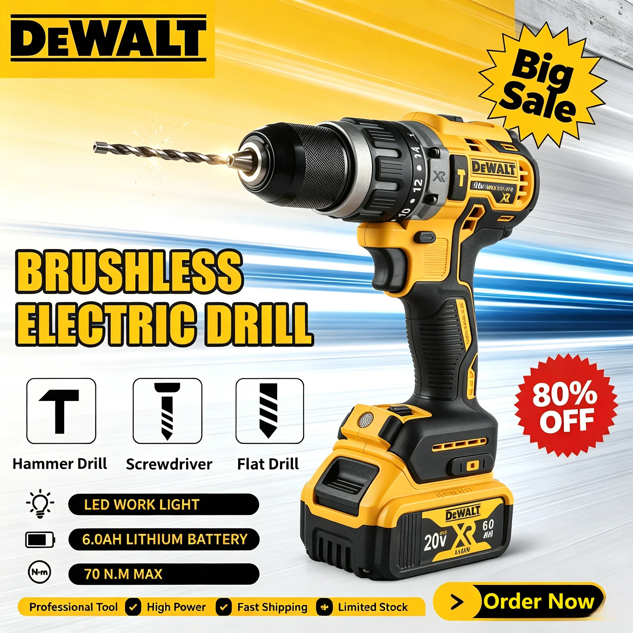 Dewalt DCD796 Cordless Brushless Impact Drill Brushless Drill Multifunctional Rechargeable Portable 20V Battery Power Tools