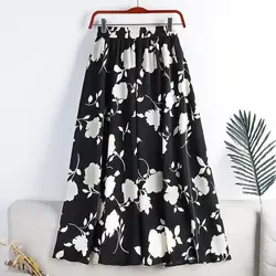 2023 New Summer Commuting Simple High Waist Printed Cross Covering Slim Mid Length A-line Large Swing Women's Half Length Dress