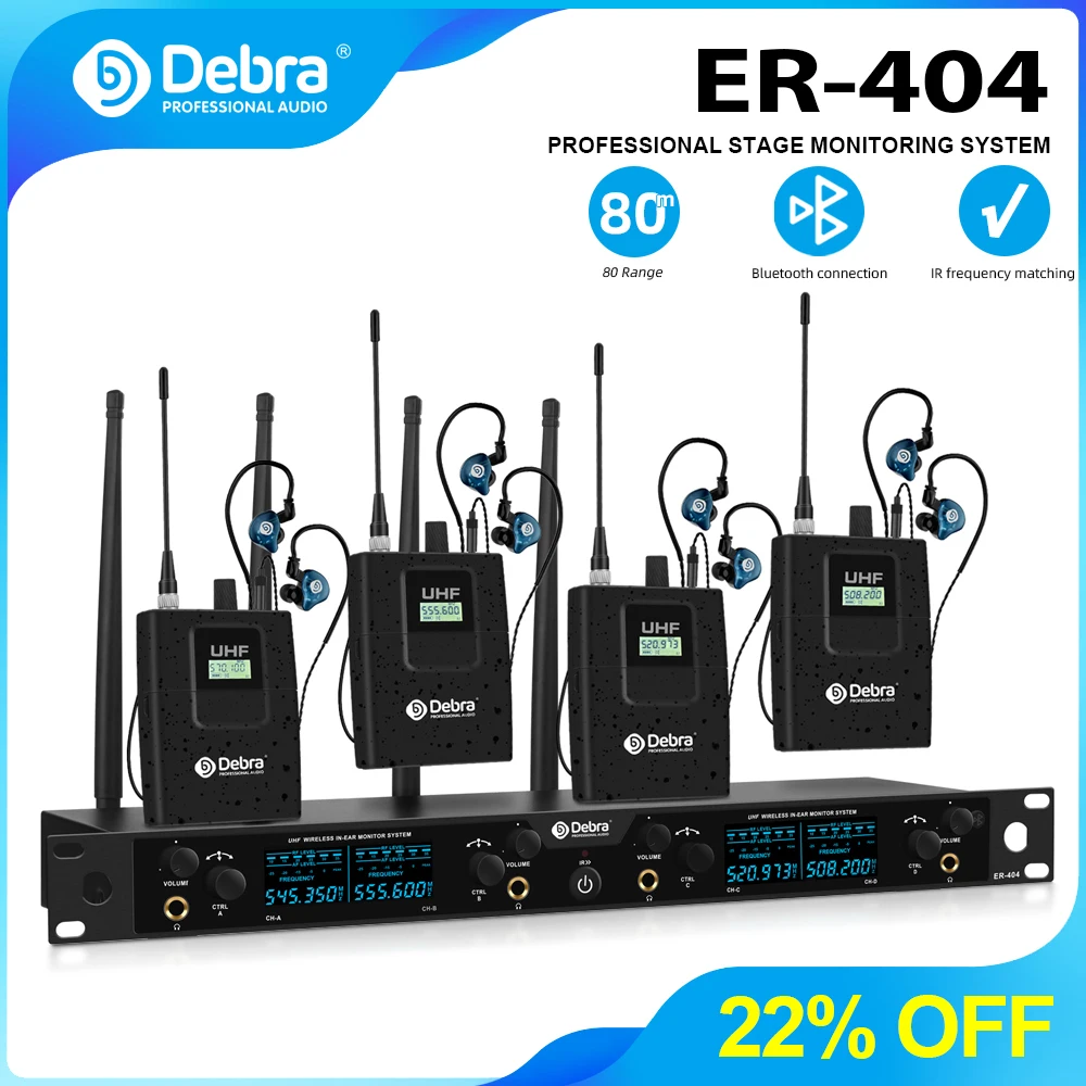 Profesjonalny system monitoringu Debra ER-404 z Bluetooth 5.0, parowaniem na podczerwień i wieloma odbiornikami do występów scenicznych. — zdjęcie produktu 7