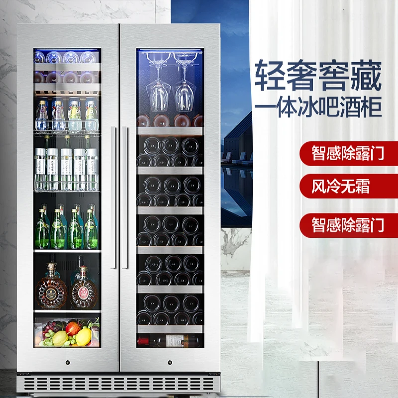 Red wine cabinet, constant temperature ice bar, double door integrated household living room, air-cooled embedded refrigerated t