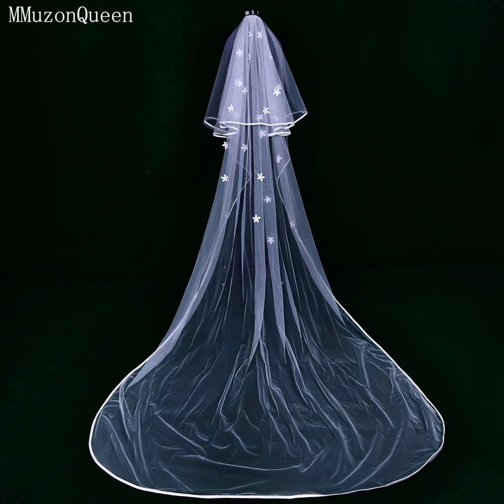 MZA30 Luxurious Sexy Flowers Hard Herringbone Edge Cape Veil Bridal Princess Wedding Long Tail Royal Chapel Accessory