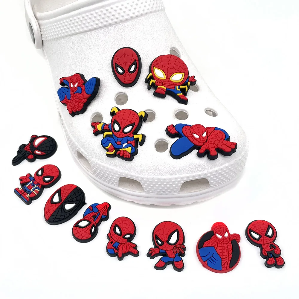 13Pcs Cartoon Spider Man Disney Clogs DIY With Flower Decorative Buckles Detachable Soft Rubber Shoe Clips Children's Gifts