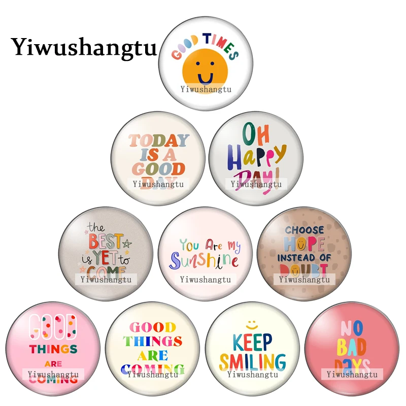 

New Positive blessing language smile happy pattern 12mm/18mm/20mm/25mm Round photo glass cabochon demo flat back Making findings