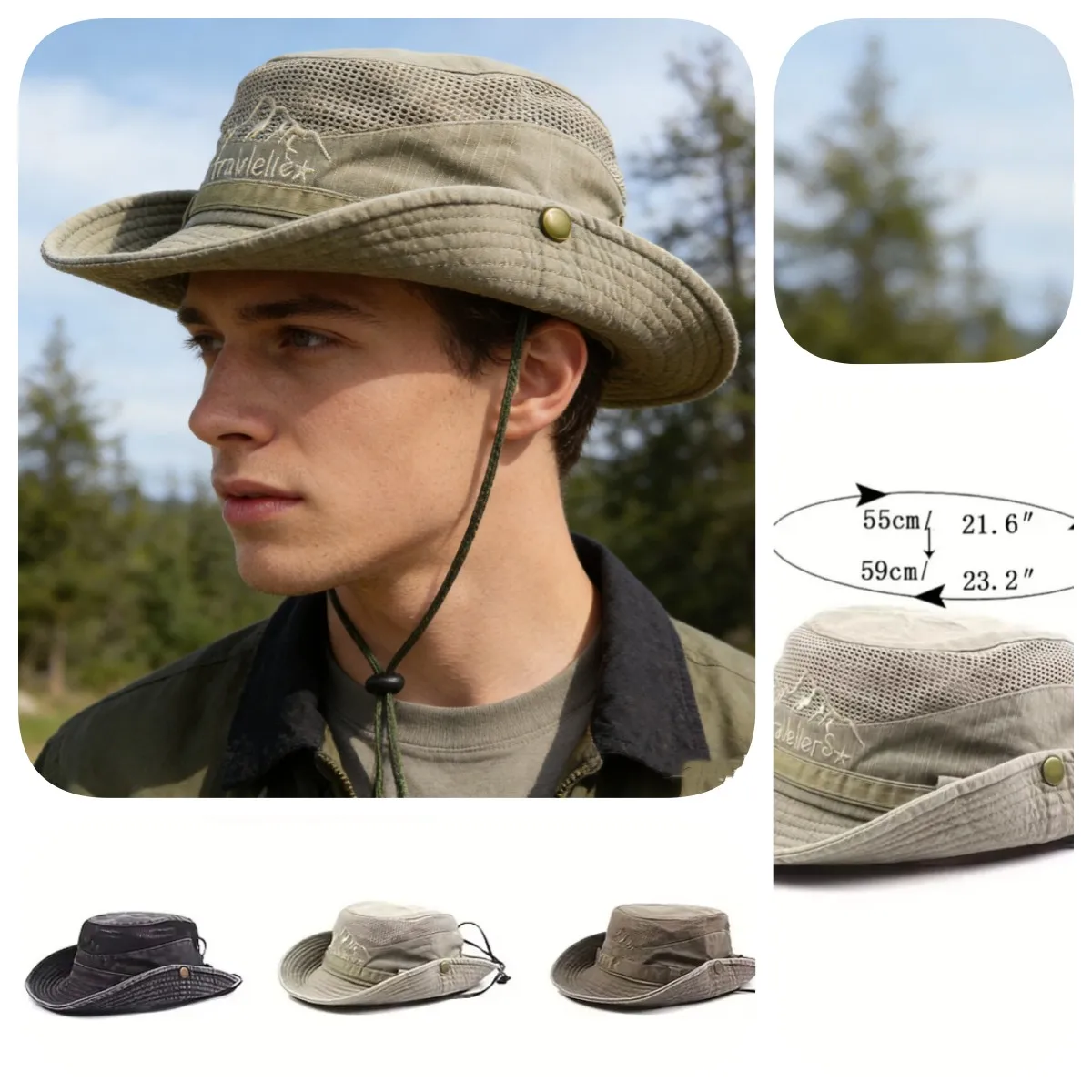Herren Sommer-Mesh-Hut, atmungsaktiv, Retro, 100 % Baumwolle, Fischerhut, Panama-Stil, Dschungel-Fischerhut, Neuheit, Papa-Strandhut, Bucket Hat