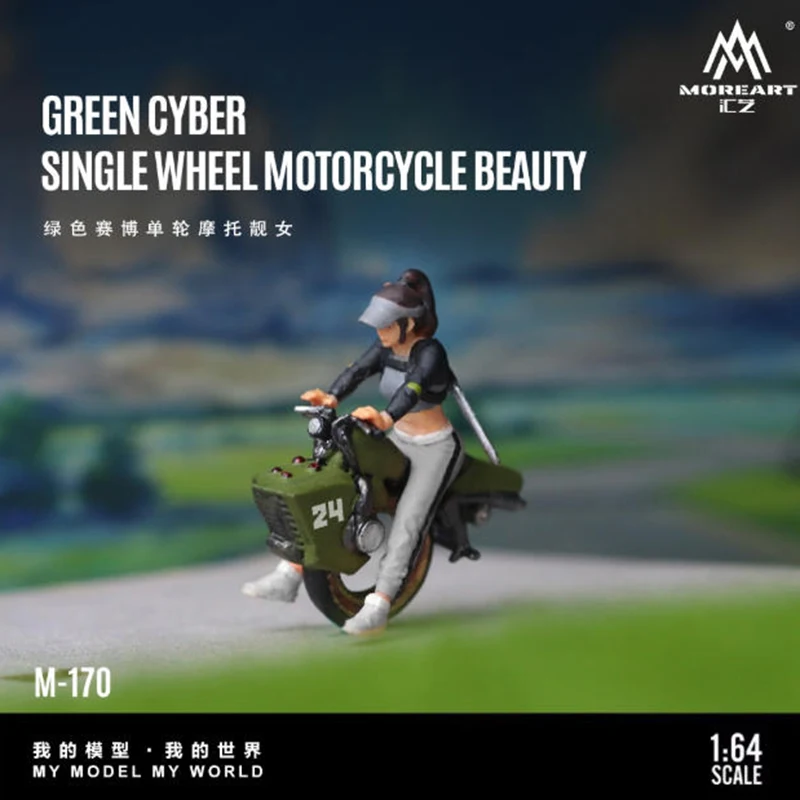 

MoreArt 1:64 Scale Green Cyber Unicycle Motorcycle Beautiful Female Figure Set Alloy&Plastic Collection Display Ornament Toy